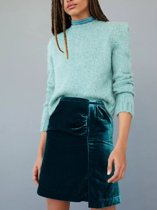 Anthropologie Dresses & Skirts - Anthropologie Velvet Mini Skirt Teal Green Ruched Front Womens Size 6 Holiday